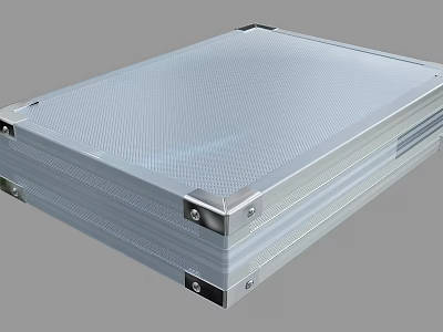 Silver Metal Case with Textured Grid Surface and Reinforced Corner Fasteners 3d model