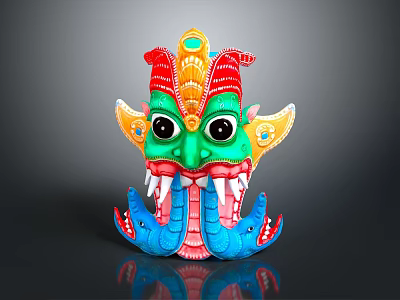 Vibrant Dragon Head With Green Face Red Yellow Blue Decorations And Big Eyes 3d model
