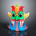 Vibrant Dragon Head With Green Face Red Yellow Blue Decorations And Big Eyes