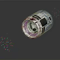 Rolled Cylindrical Object With Text Patterns Colorful Surface And Reflective Effect On Black Background