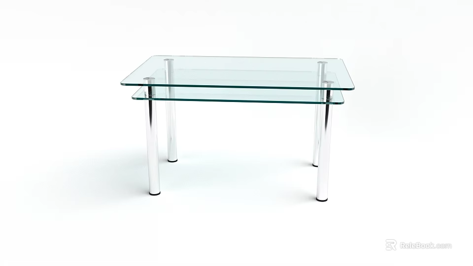 Modern Two Tier Glass Top Coffee Table With Silver Metal Legs 3d model 