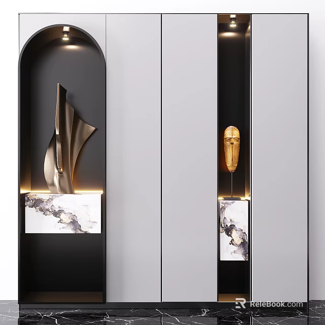 Elegant Modern Decorative Cabinet With Marble Countertop And Metal Accent Lighting 3d model 