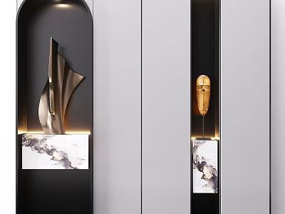 Elegant Modern Decorative Cabinet With Marble Countertop And Metal Accent Lighting 3d model