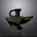 Ancient Ceramic Vessel With Handle Bird Shaped Spout And Base