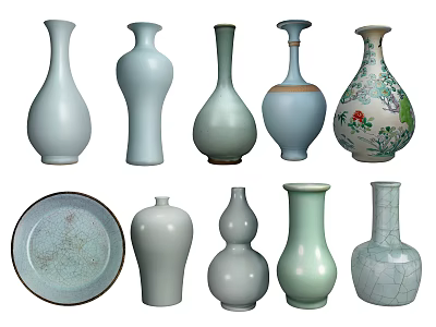 Ceramic Vessels Collection Featuring Various Shapes Pastel Colors Vases And Decorative Plate 3d model