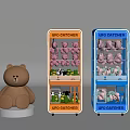 Yellow And Blue UFO Catcher Amusement Machines With Stuffed Toys And Brown Teddy Bear