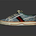 Blue Canvas Shoes with White GG Logo Red Green Stripes White Laces and Green Lining
