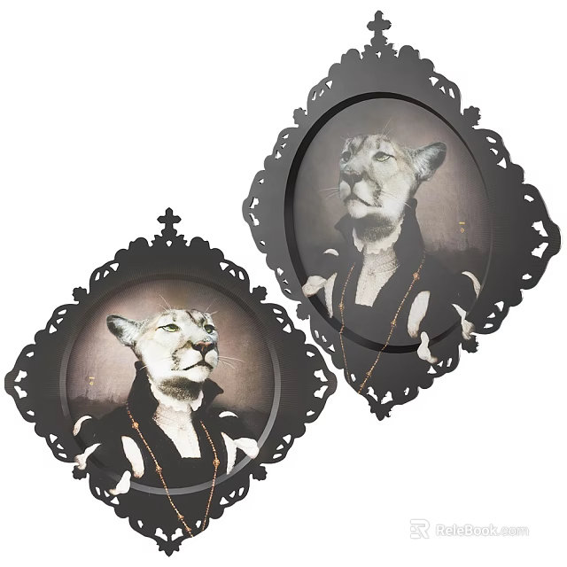 Elegant Home Decor Plates With Black Ornate Borders And Dressed Lion 3d model 