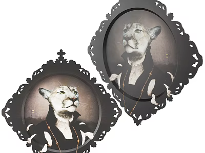 Elegant Home Decor Plates With Black Ornate Borders And Dressed Lion 3d model