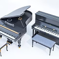 Classic Black Grand and Upright Pianos with Matching Benches in Elegant