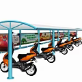 Blue Street Side Shelter Covering Orange Electric Scooters In Residential Area