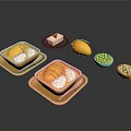 Delicious Homemade Mango Pudding Bowls Served With Square Dessert Fresh Mango Nuts And Round Pastries