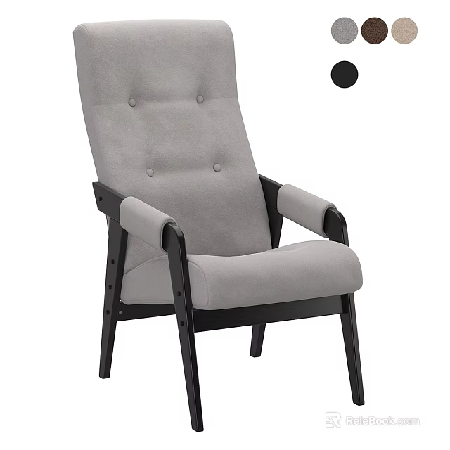 Contemporary Grey Fabric Single Sofa With Button Tufted Back Padded Armrests And Black Wooden Legs 3d model 