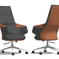 Gray and Brown Office Chairs with Armrests Wheels and Metal Base
