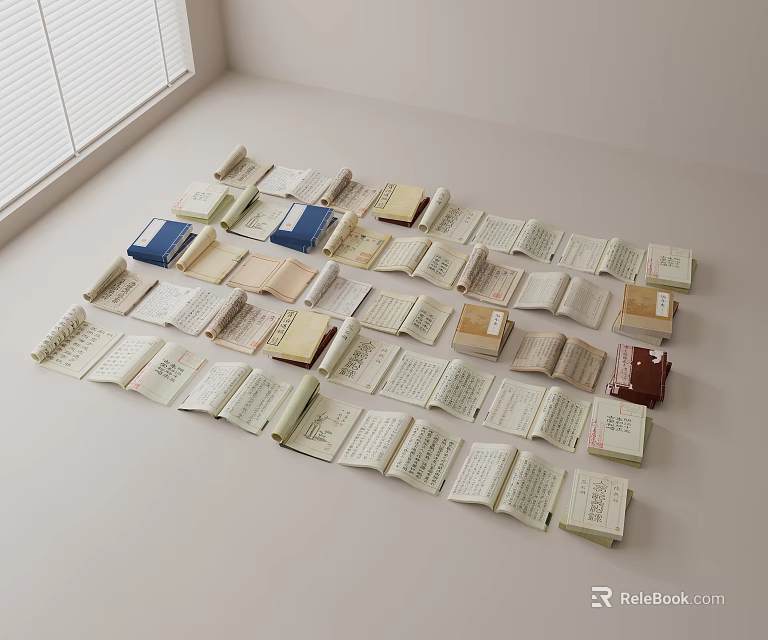 Open Books Magazines Scattered Stacked on Light Colored Tabletop With Various Colored Covers 3d model 