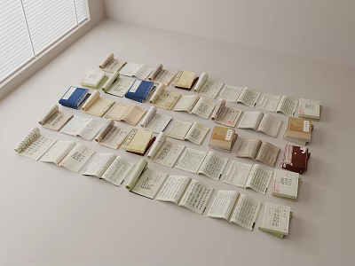 Open Books Magazines Scattered Stacked on Light Colored Tabletop With Various Colored Covers 3d model