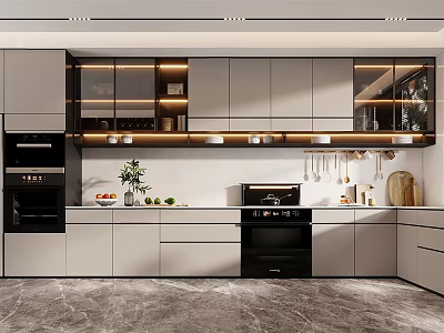 Modern Kitchen Interior Design With Cabinets Countertop Appliances And Open Shelves 3d model