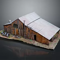 Old Wooden House with Tin Roof Wooden Structure Door And Windows on Dirt Ground