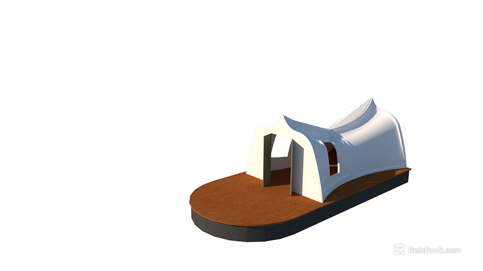 Modern White Tent With Unique Curved Roof On Wooden Platform For Outdoor Use 3d model 