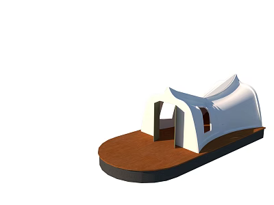 Modern White Tent With Unique Curved Roof On Wooden Platform For Outdoor Use 3d model