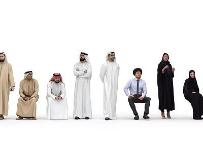Group of Multicultural People Wearing Traditional Clothing in Various Standing and Sitting Poses 3d model