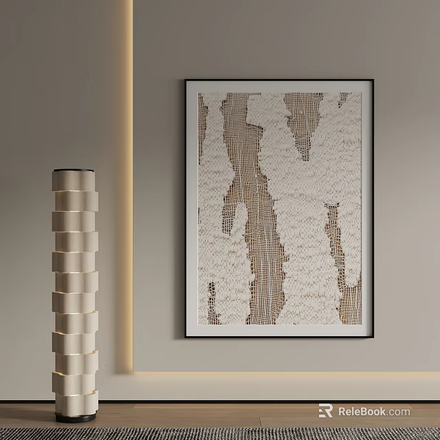Modern Interior Decor With Abstract Artwork Black Frame And Floor Lamp 3d model