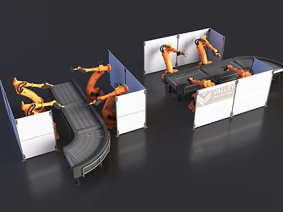 Smart Machines in Automated Production Line Featuring Robotic Arms and Conveyor Belts 3d model