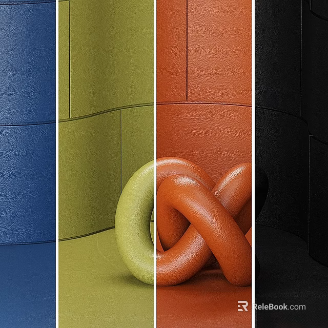 Multi Colored Knot Component with Blue Green Orange Black Leather Background Panels 3d model 