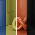 Multi Colored Knot Component with Blue Green Orange Black Leather Background Panels