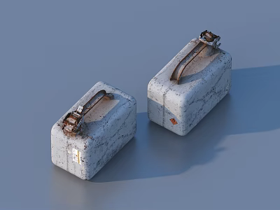 Two Gray Household Storage Boxes With Cracked Texture Metal Handles And Clasps 3d model