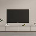 White TV Stand With Large Screen TV Green Plant Books Fruits And Incense Sticks