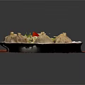 Delicious Steamed Dumplings on White Plate with Red Placemat and Lettuce Garnish