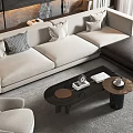 Modern Beige Sofa Coffee Table Set In Living Room With Ottoman And Accent Chair