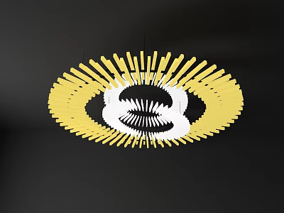 Modern Yellow And White Chandelier With Circular Radial Design For Interior Decoration 3d model