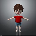 3D Cartoon Character with Brown Hair Red Shirt Blue Shorts White Sandals and Outstretched Arms