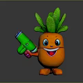 Cute Carrot Plush Toy With Green Leaves Smiling Face And Green Toy Gun