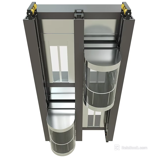 Modern Elevator With Transparent Glass Cabin And Sleek Metal Frame Design 3d model 