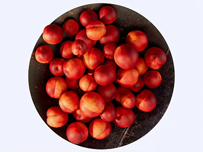 Fresh Red Plums Filled In Black Plate Looking Juicy And Delicious 3d model