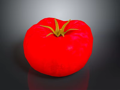 Ripe Red Tomato with Yellow Stem on Dark Background and Clear Reflection 3d model