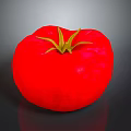Ripe Red Tomato with Yellow Stem on Dark Background and Clear Reflection