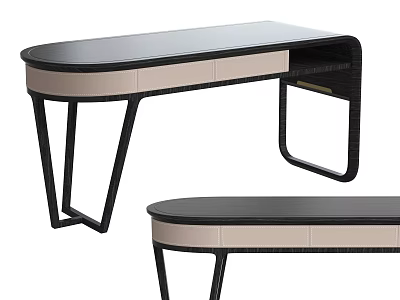 Modern Home Office Desk With Black Top Beige Drawer And Metal Legs Design 3d model