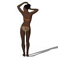 A Woman in Bikini Standing with Hands Raised Above Head and Brown Skin