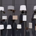 Various Modern Wall Lamps With White And Beige Shades And Brown Brackets For Home Lighting