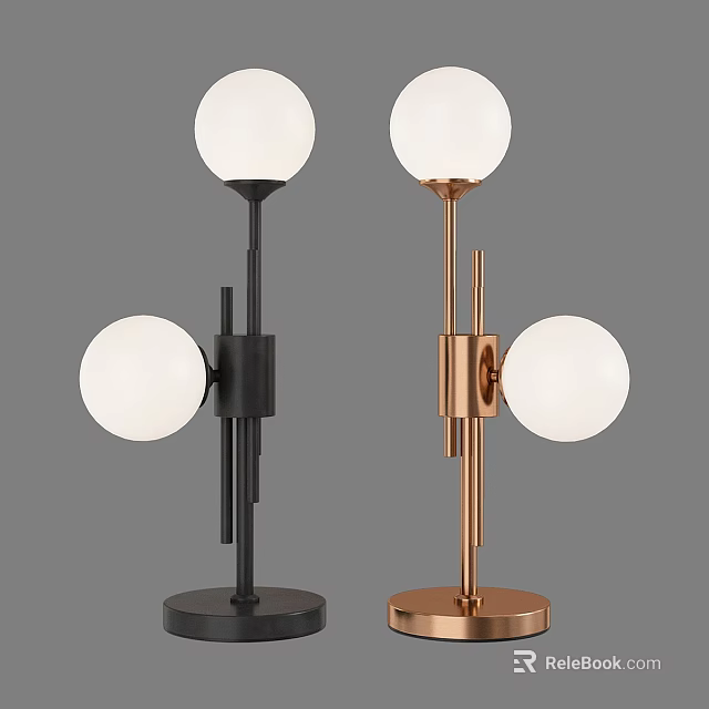 Modern Minimalist Table Lamps With Black And Copper Metal Stands Spherical Lampshades And Circular Bases 3d model 
