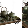 Traditional Ceramic Tea Set with Teapot Cups Tray and Tea Leaves Container