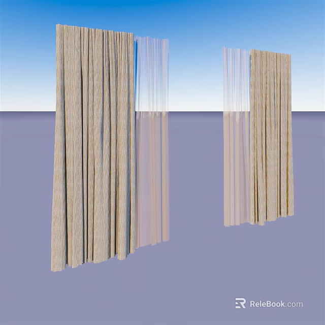 Modern Wooden Texture Curtains With Sheer Panels For Home Window Treatment 3d model 