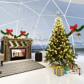Festive Christmas Scene With Glass Dome Snowman Gift Boxes And Santa Claus Figure