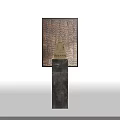 Golden Buddha Sculpture Displayed On Black Pedestal With Textured Background Panel