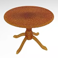 Brown Wicker Tea Table With Round Top And Three Woven Legs Design