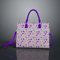 Stylish Light Colored Floral Handbag with Purple Handles and Shoulder Strap